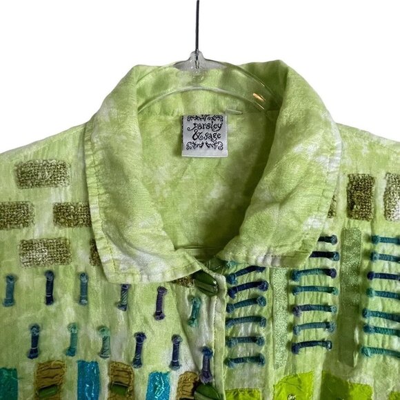Parsley & Sage Embellished Button Up Jacket Shirt Lime Green Size S - Picture 2 of 7